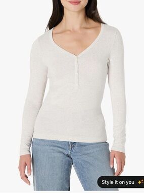 Amazon Essentials Women's Long-Sleeve Henley Top in Light Cream